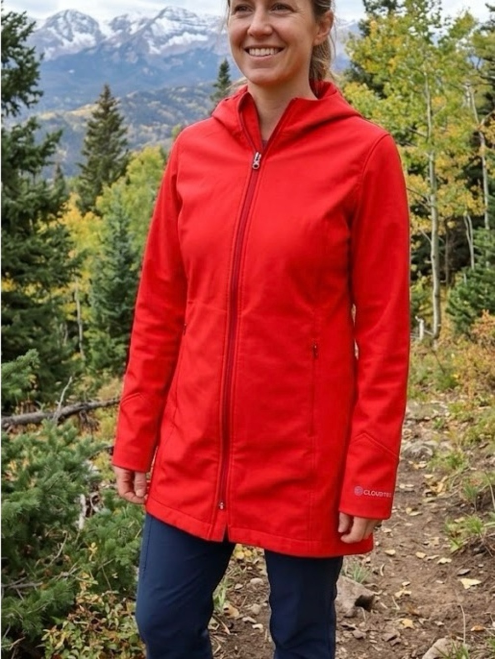 Cloudveil Red Softshell Hooded Jacket Gorpcore Hiking Outdoor Waterproof
